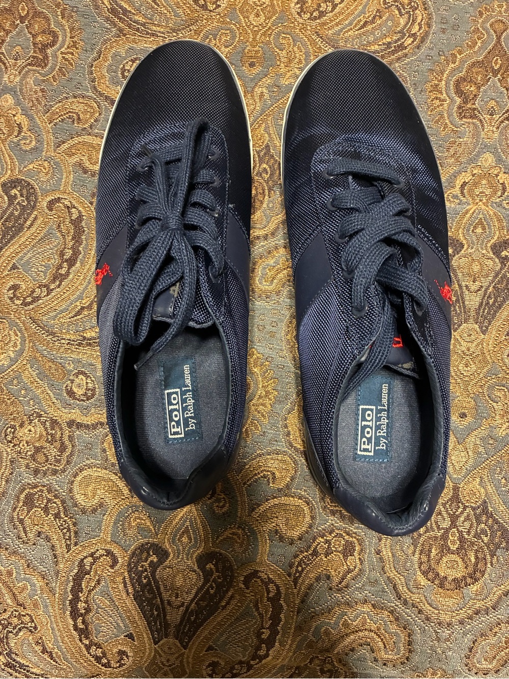 Polo by Ralph Lauren Men’s Navy Mesh Lace-Up Sneakers with Red Pony
